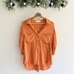 Bella Dahl rayon Orange Long Sleeve Button Cuffs Collared Size Small A9053